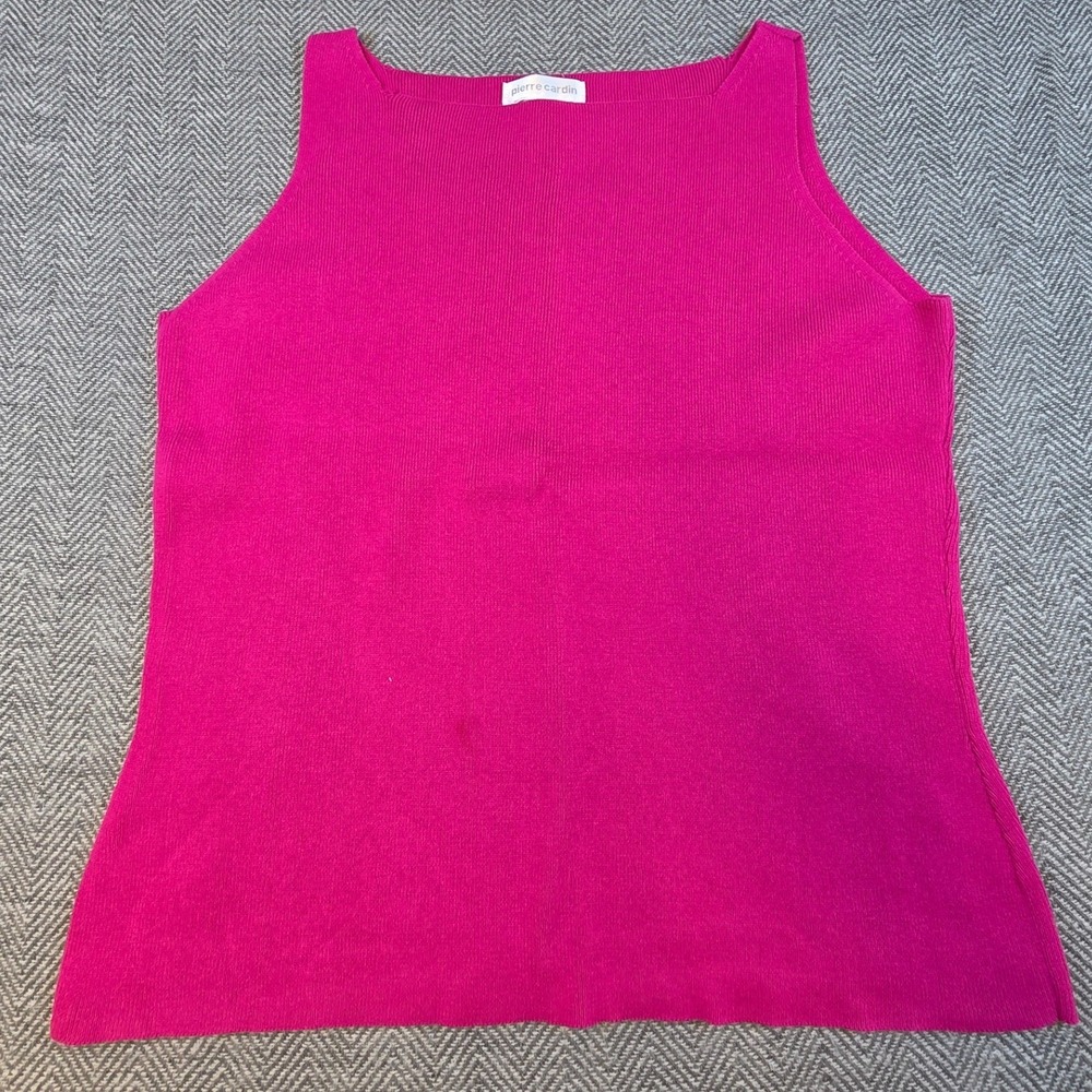 Pierre Cardin Womens Fuchsia Pink 100% Cotton Ribbed Knit Boat Neck Shell Top M
